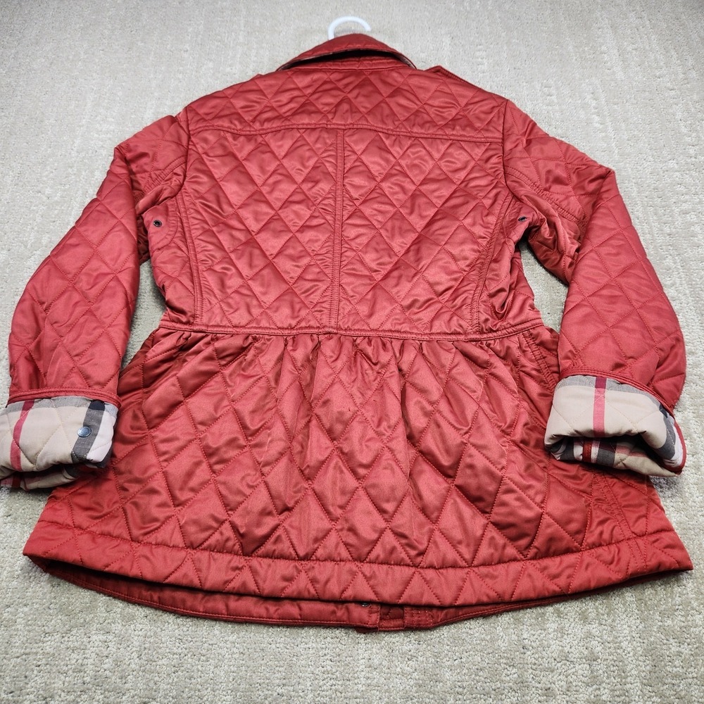Burberry Brit Jacket Women Medium Diamond Quilted Red Nova Check Lined Full Zip - Picture 12 of 14